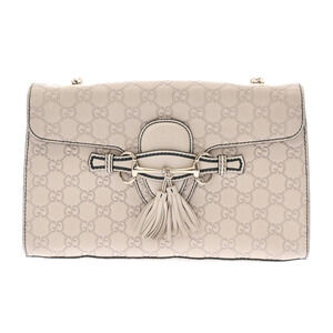 GUCCI Emily Chain Shoulder Bag Ivory White GG Canvas Leather
